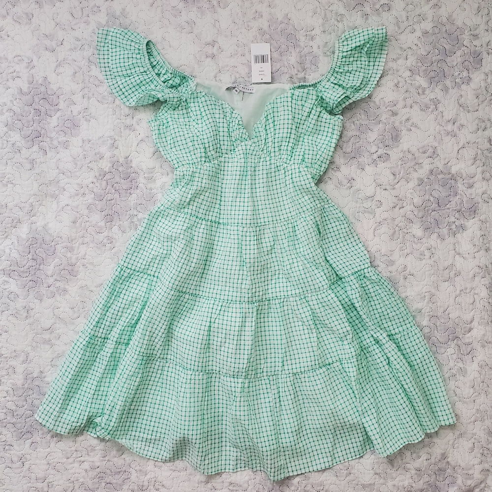 NWT English Factory Green Gingham Babydoll Dress